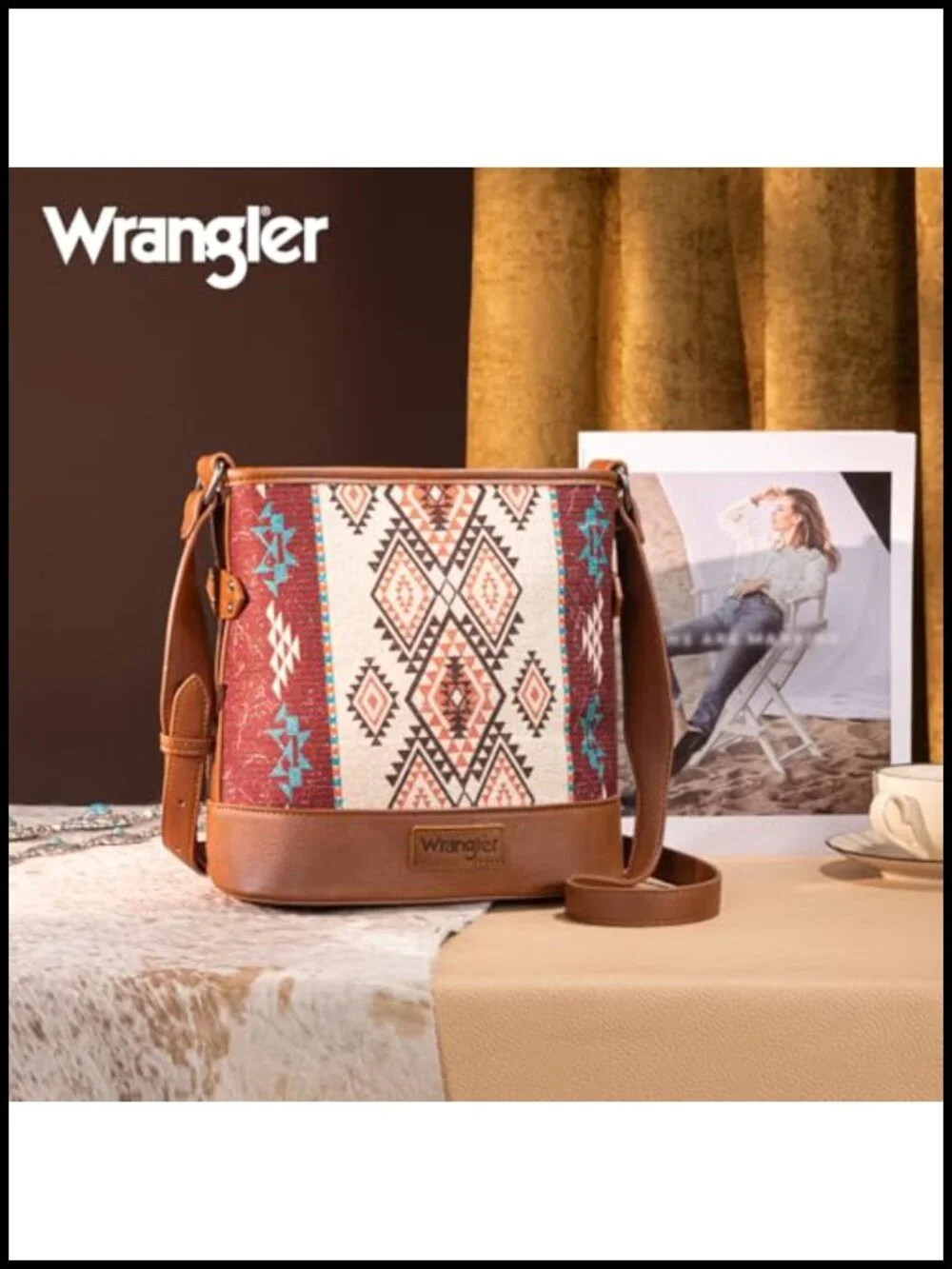 Aztec Print Canvas Crossbody Bag with Adjustable Strap